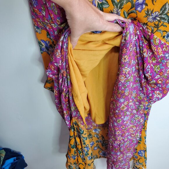 BY ANTHROPOLOGIE Floral Hanky-Hem Midi Dress Ruffle Sleeve OB1465463 Women Large - Picture 8 of 16